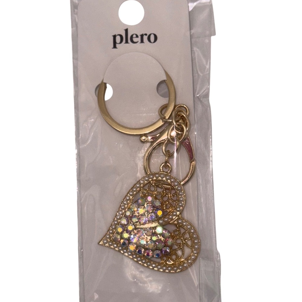 Plero Gold Heart Rhinestone Sparkle Keychain Charm‎ Bag Accessory New